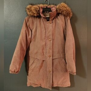 Outbrook Faux Fur Trimmed Hooded Coat Size S Oversized